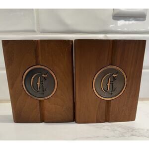 Vtg‎ Bookends Wood Copper Old English Monogram Solid American By Hyde Park USA